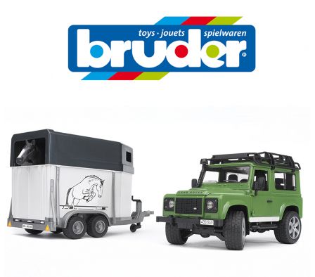 BRUDER-LAND ROVER STATION CON CABALLO