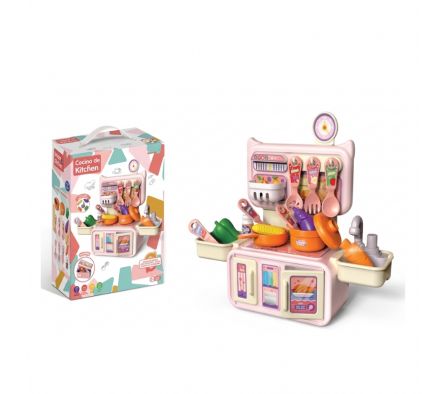 Set de cocina con almacenamiento y función de salida de agua (rosa)