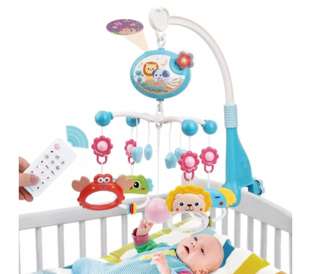 MOVIL DE CUNA CON PROYECTOR Y CONTROL ROSA