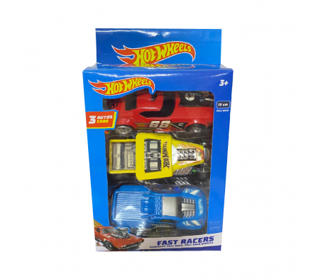 VEHICULO PULLBACK HOT WHEELS FAST RACER 3PACK 13CM
