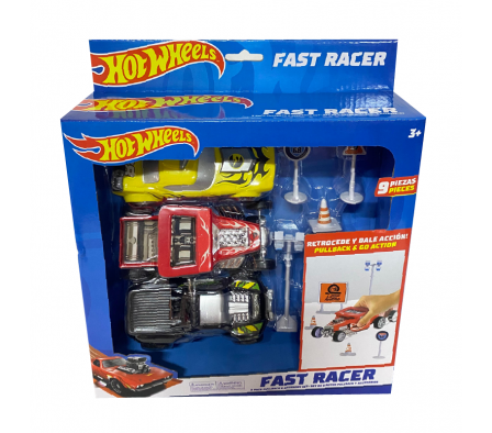 VEHICULO PULLBACK HOT WHEELS FAST RACER 13 CMS 3PA