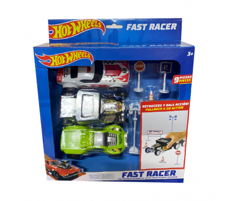 VEHICULO PULLBACK HOT WHEELS FAST RACER 13 CMS 3PA