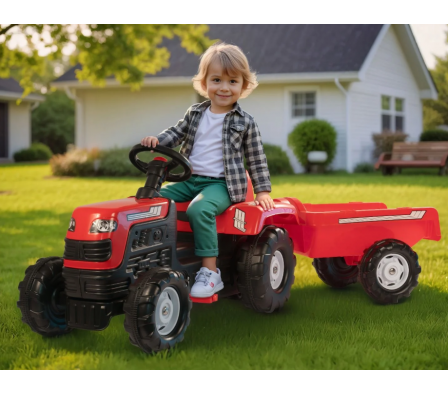 TRACTOR A PEDAL CON TRAILER ROJO